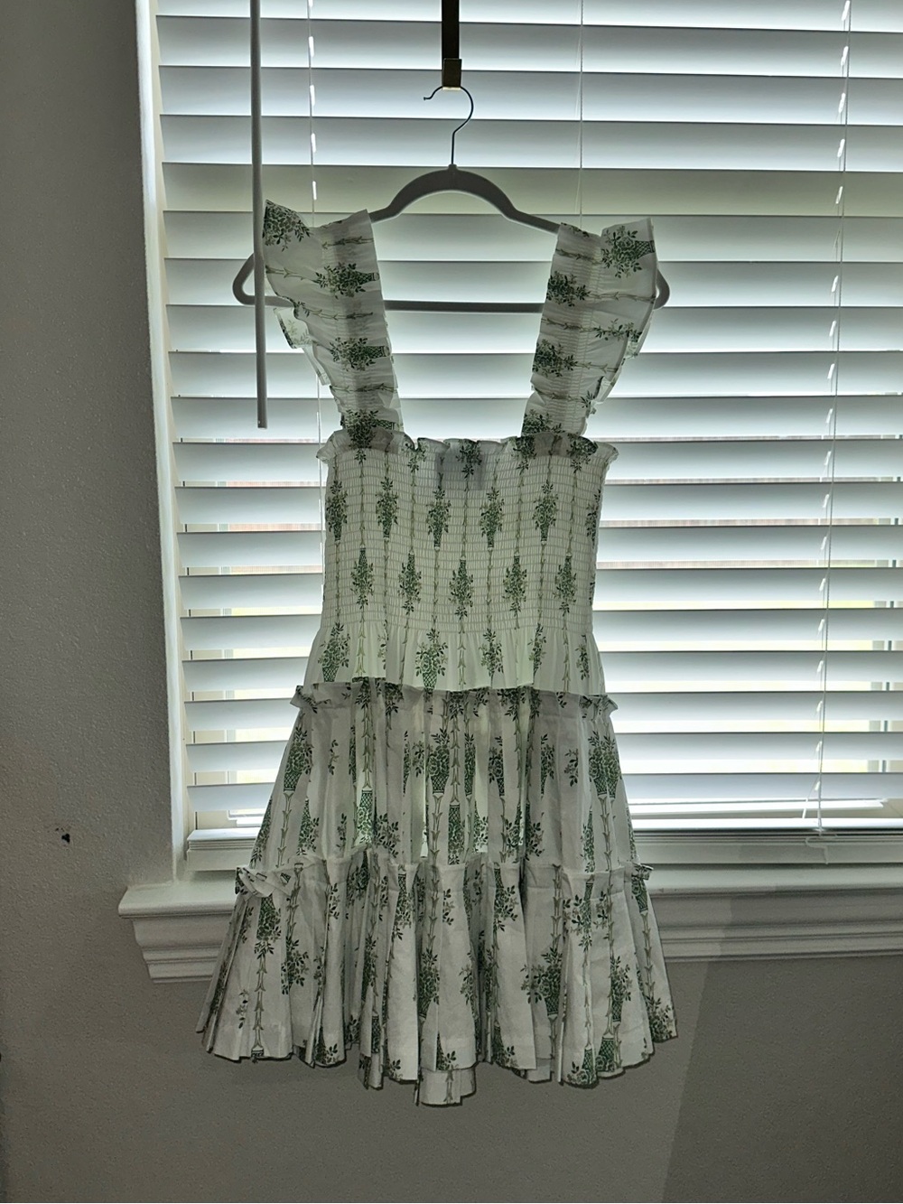 Hill House White Mini Dress with Green Floral Print